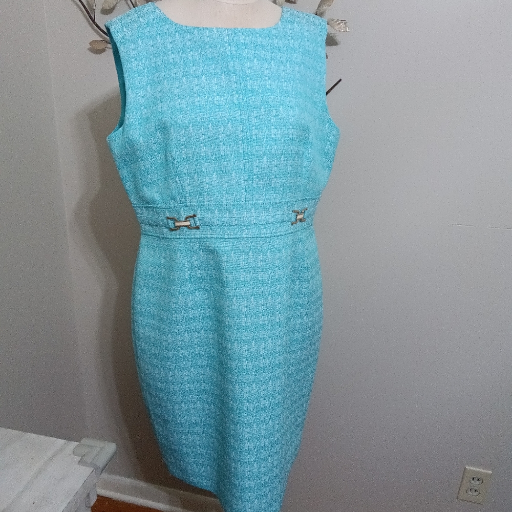 *Wow* CHELSEA ROSE Tweed Teal Blue Retro Look 60s Dress Boat Neck plus sz 16 18